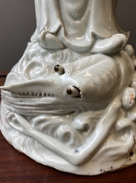 Two exceptionally tall Chinese white-glazed sculptures of Luohan, Qianlong/Jiaqing