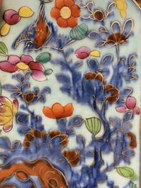 A pair of Chinese blue and white square flasks with European overdecoration, Kangxi