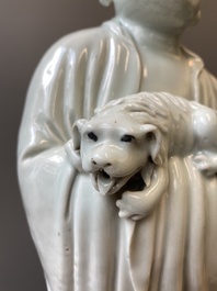 Two exceptionally tall Chinese white-glazed sculptures of Luohan, Qianlong/Jiaqing