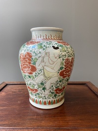 A Chinese famille verte 'Hehe Erxian' vase, Kangxi