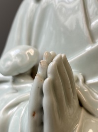 Two exceptionally tall Chinese white-glazed sculptures of Luohan, Qianlong/Jiaqing