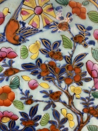 A pair of Chinese blue and white square flasks with European overdecoration, Kangxi