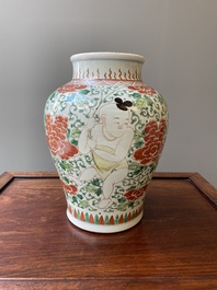 A Chinese famille verte 'Hehe Erxian' vase, Kangxi