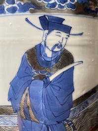 Een Chinese blauw-witte en koperrode rouleau 'Sanxing' vaas, Kangxi