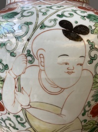 A Chinese famille verte 'Hehe Erxian' vase, Kangxi