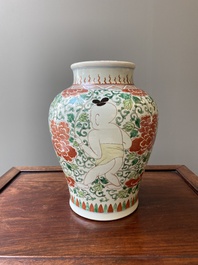 A Chinese famille verte 'Hehe Erxian' vase, Kangxi