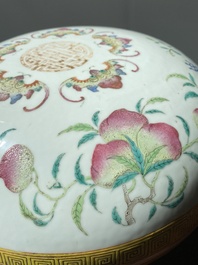 A round Chinese famille rose 'bats, sanduo and Shou' box and cover, Guangxu mark and of the period