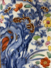 A pair of Chinese blue and white square flasks with European overdecoration, Kangxi