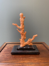 Groupe figurant une Bodhisattva debout et deux dragons en corail rouge, Chine, 19/20&egrave;me