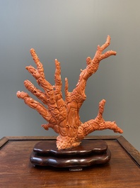 A large Chinese red coral 'Baxian' group, 19/20th C.