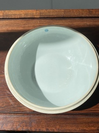A round Chinese famille rose 'bats, sanduo and Shou' box and cover, Guangxu mark and of the period