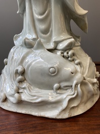 Two exceptionally tall Chinese white-glazed sculptures of Luohan, Qianlong/Jiaqing