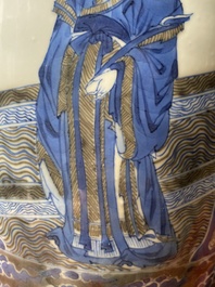 Een Chinese blauw-witte en koperrode rouleau 'Sanxing' vaas, Kangxi