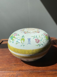 A round Chinese famille rose 'bats, sanduo and Shou' box and cover, Guangxu mark and of the period