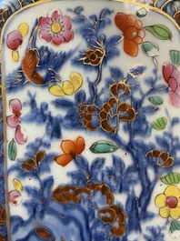 A pair of Chinese blue and white square flasks with European overdecoration, Kangxi