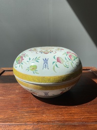 A round Chinese famille rose 'bats, sanduo and Shou' box and cover, Guangxu mark and of the period