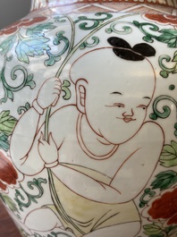 A Chinese famille verte 'Hehe Erxian' vase, Kangxi