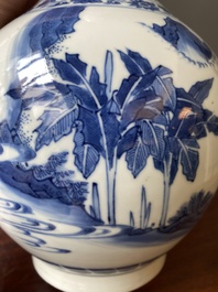 A Chinese blue and white bottle vase, Transitional period