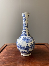 A Chinese blue and white bottle vase, Transitional period