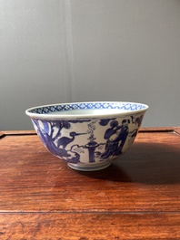 Een Chinese blauw-witte 'Acht onsterfelijken' kom, Wanli merk en periode