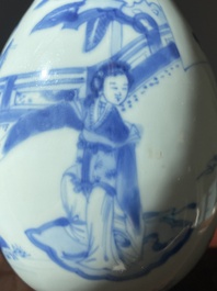 A Chinese blue and white pear-shaped 'narrative subject' vase, Kangxi