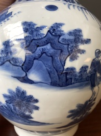 A Chinese blue and white bottle vase, Transitional period