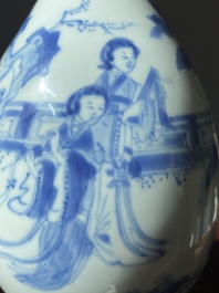 A Chinese blue and white pear-shaped 'narrative subject' vase, Kangxi