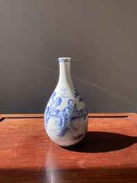 A Chinese blue and white pear-shaped 'narrative subject' vase, Kangxi
