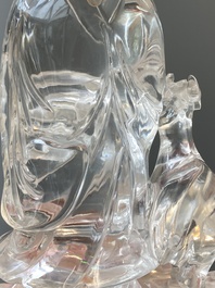 Grande sculpture de Lan Caihe en cristal de roche, Chine, 19&egrave;me