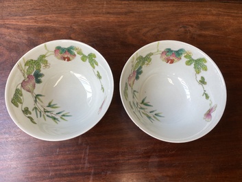 Paire de bols en porcelaine de Chine famille rose &agrave; d&eacute;cor de poires de baumier, marque et &eacute;poque de Daoguang