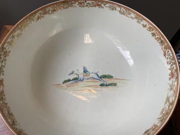 A large Chinese famille rose 'fox hunt' bowl, Qianlong