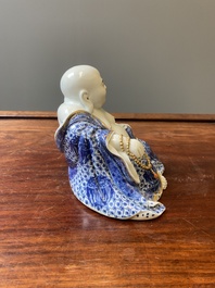 Bouddha en porcelaine de Chine en bleu et blanc, marque de You Lin Ji Zao 游林記造, R&eacute;publique