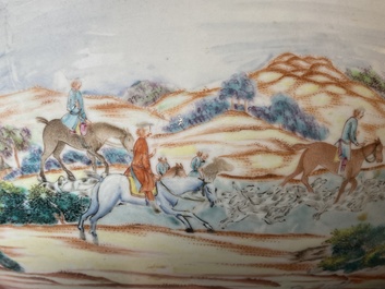 A large Chinese famille rose 'fox hunt' bowl, Qianlong