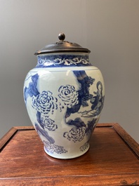 A large Chinese blue and white 'Immortals' vase, Transitional period