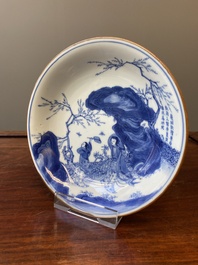 Rare coupe en porcelaine de Chine en bleu et blanc &agrave; d&eacute;cor d'une sc&egrave;ne du 'Xi Xiang Yi', &eacute;poque Transition