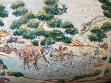 A large Chinese famille rose 'fox hunt' bowl, Qianlong