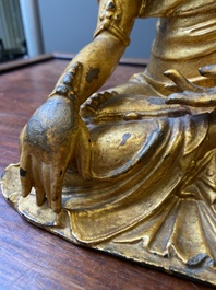 Statuette de Bouddha Shakyamuni en bronze dor&eacute;, Chine, 15/16&egrave;me