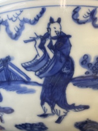 Een Chinese blauw-witte 'Acht onsterfelijken' kom, Jiajing merk en periode