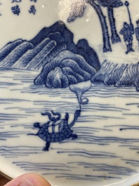 Een zeldzame Chinese blauw-witte 'Bleu de Hue' theeschotel voor het dokterspaviljoen in het paleis van Hue, 御醫正記 zegelmerk, midden 19e eeuw