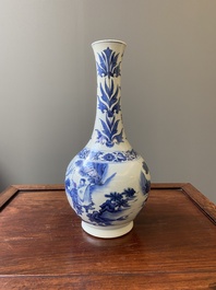 A Chinese blue and white bottle vase, Transitional period
