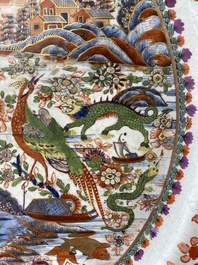 An exceptionally large Chinese English-decorated blue and white dish with 'mythical animals', Qianlong