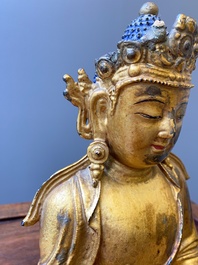 Statuette de Bouddha Shakyamuni en bronze dor&eacute;, Chine, 15/16&egrave;me