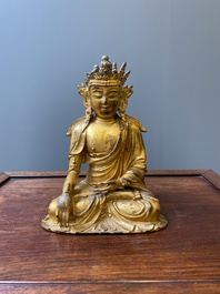 Statuette de Bouddha Shakyamuni en bronze dor&eacute;, Chine, 15/16&egrave;me