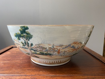 A large Chinese famille rose 'fox hunt' bowl, Qianlong