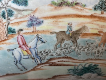 A large Chinese famille rose 'fox hunt' bowl, Qianlong