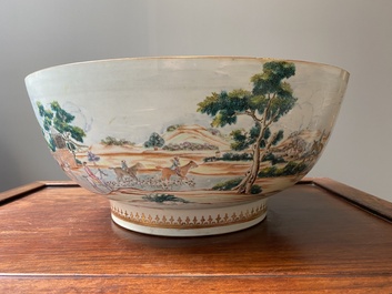 A large Chinese famille rose 'fox hunt' bowl, Qianlong