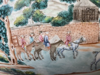 A large Chinese famille rose 'fox hunt' bowl, Qianlong