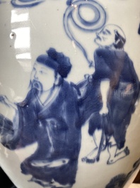 A large Chinese blue and white 'Immortals' vase, Transitional period