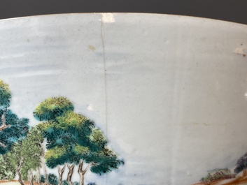 A large Chinese famille rose 'fox hunt' bowl, Qianlong