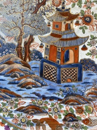 An exceptionally large Chinese English-decorated blue and white dish with 'mythical animals', Qianlong